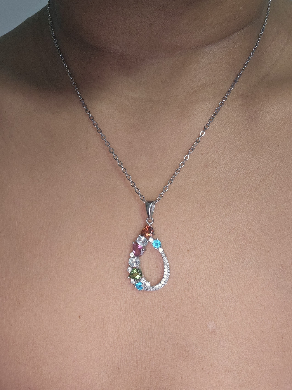 925S Multicolor Tourmaline, Clear Quartz, Blue Appatite Teardrop Pendant